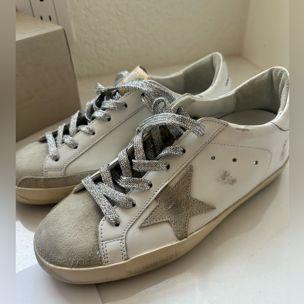 Golden Goose Superstar Make A Wish Low-Top leather sneakers suede & glitter trim